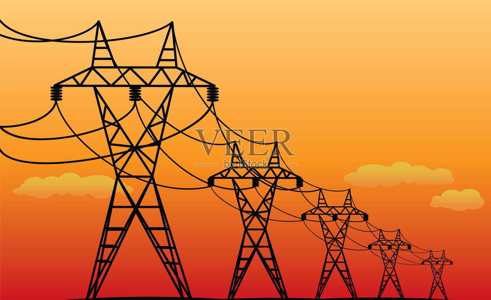 输电线路-黑色剪影插画图片素材