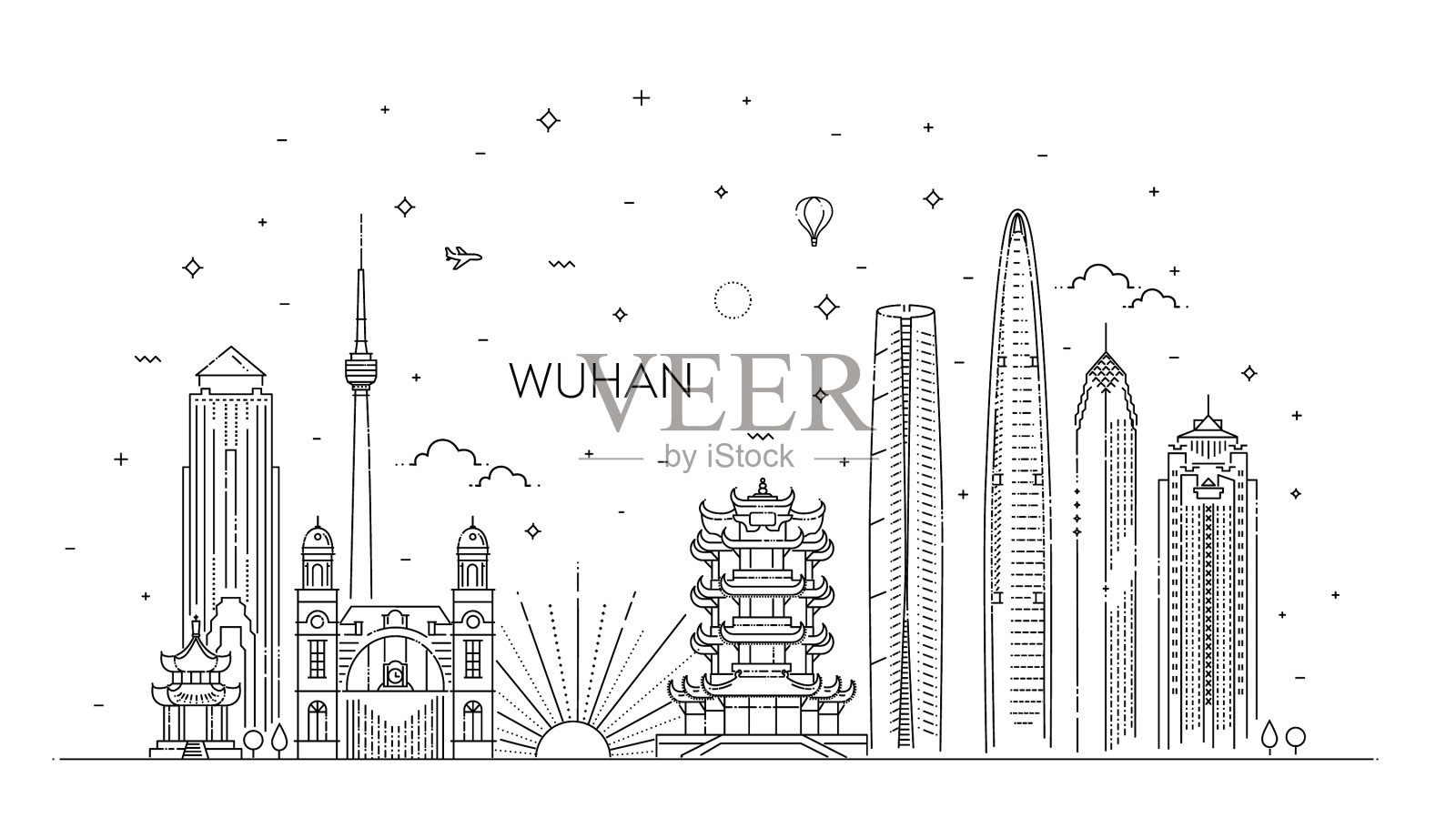 勾勒出中国武汉的天际线设计元素图片