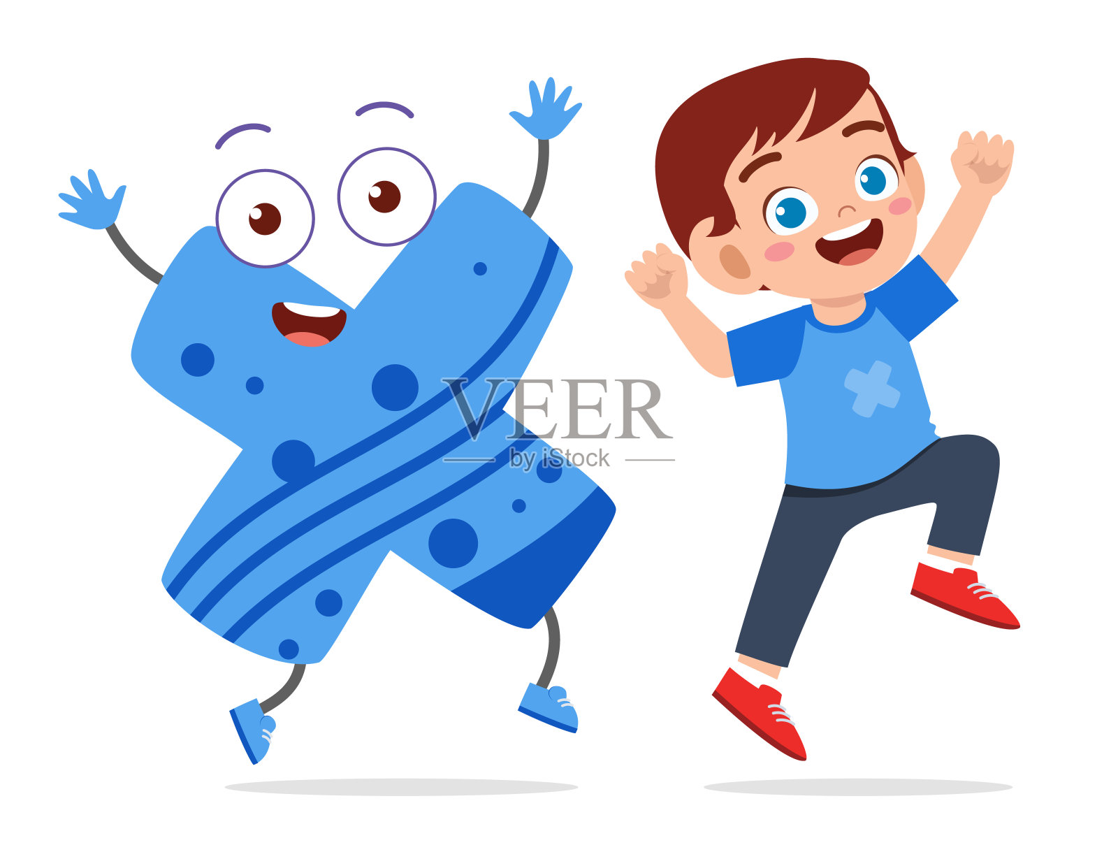 快乐可爱的小孩学习字母字符插画图片素材