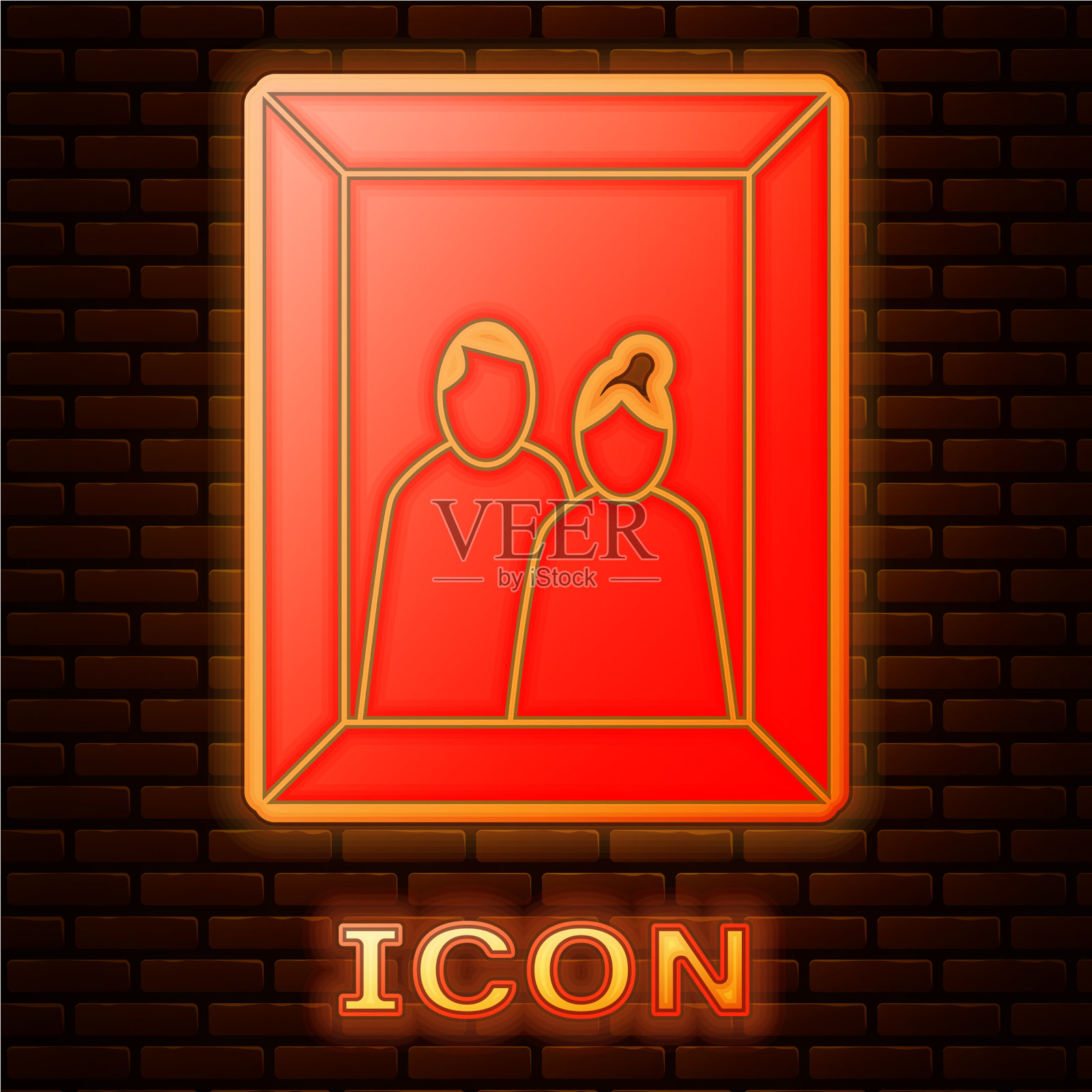 发光的霓虹灯相框上的表格图标孤立图标素材