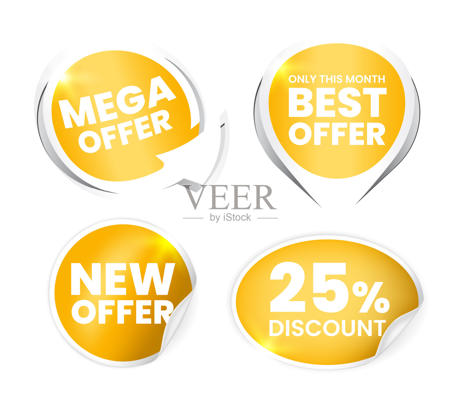 一套高质量逼真的金色标签在白色背景设计元素图片