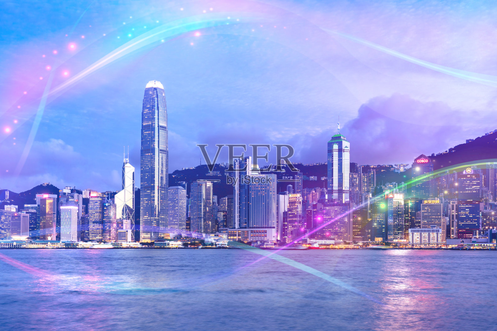 香港的夜景，抽象的散焦灯光照片摄影图片