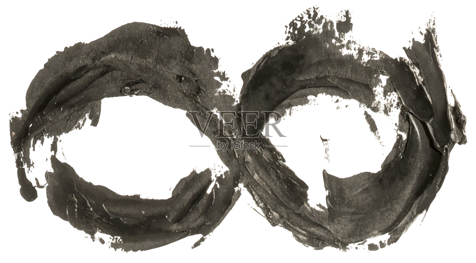 黑色油画手画无限符号循环孤立在白色背景。Eps10矢量插图。插画图片素材