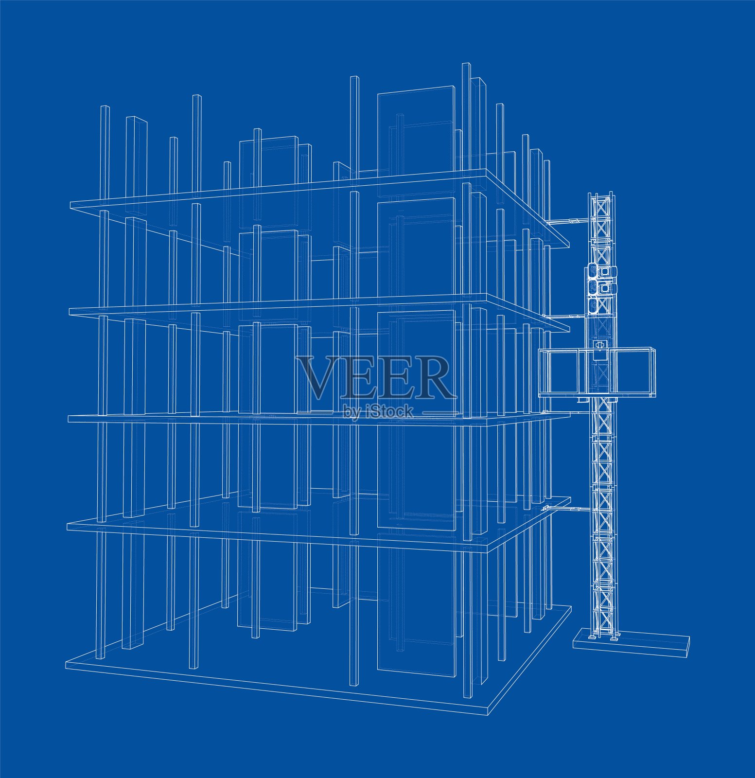 有桅杆升降机的在建建筑插画图片素材
