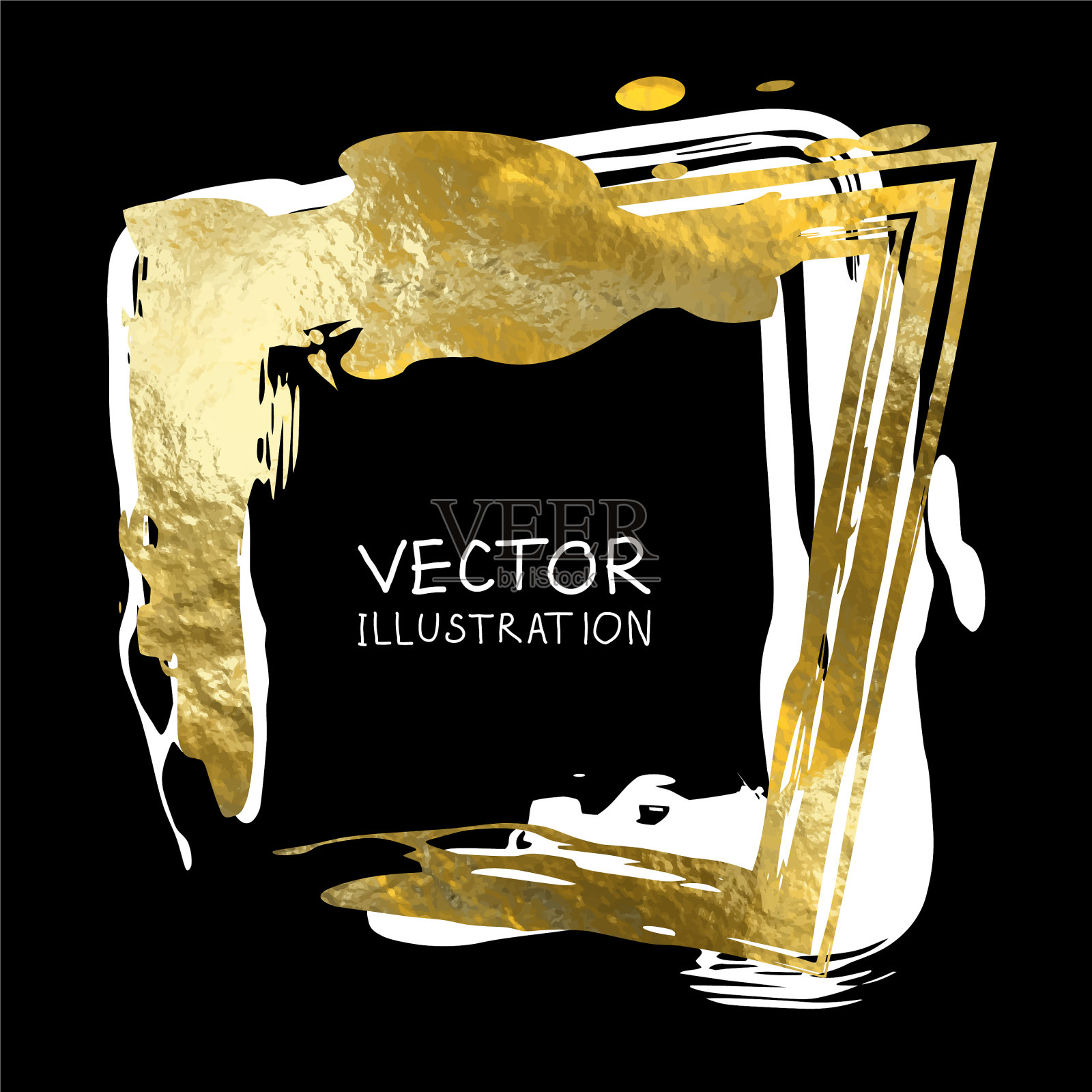 方形的金色框架上的黑色背景豪华插画图片素材