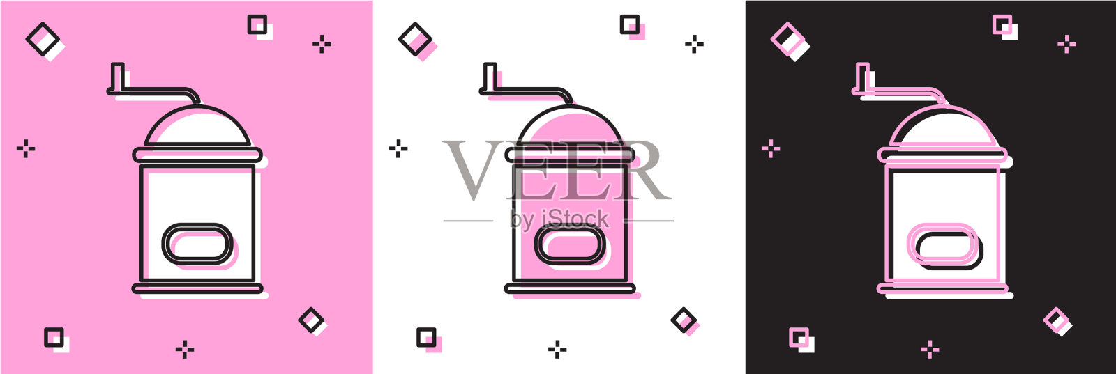 设置手动咖啡研磨机图标隔离在粉红色插画图片素材