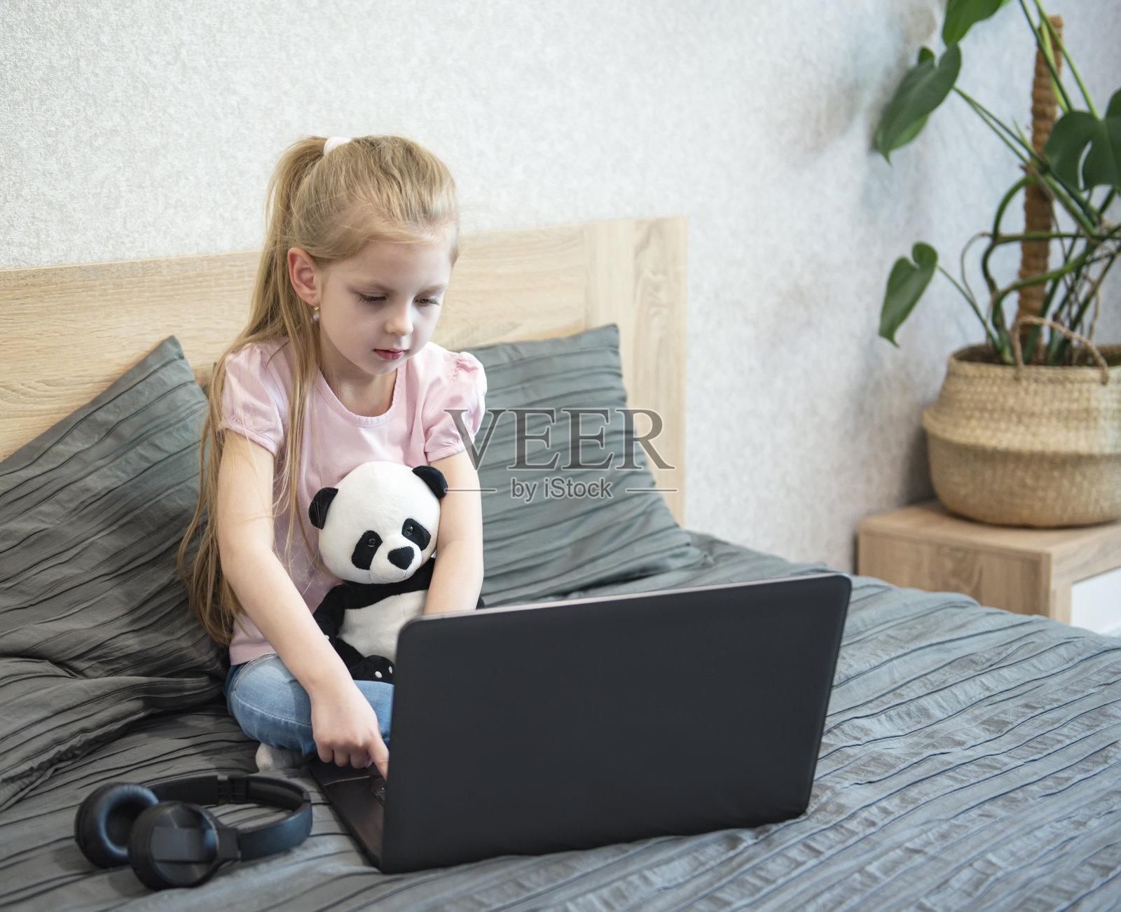 呆在家里。在线教育。照片摄影图片