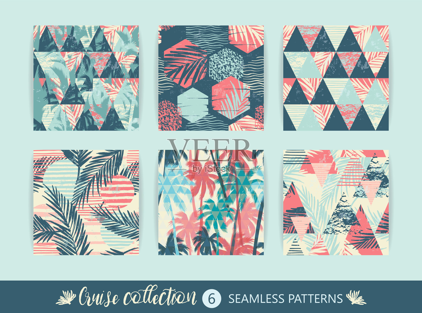 设置热带和海洋无缝模式插画图片素材