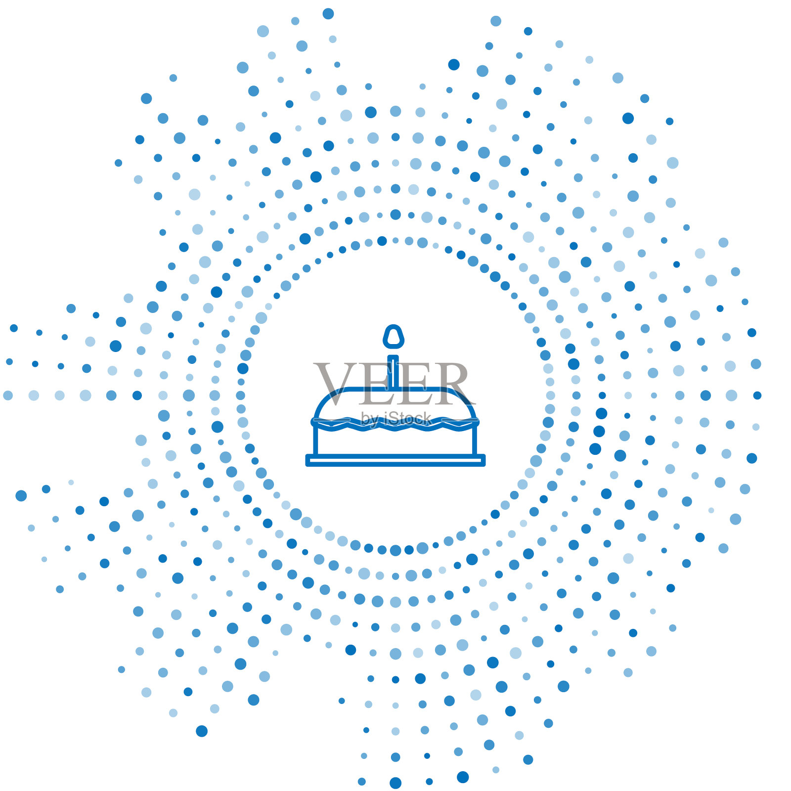 蓝线蛋糕与燃烧的蜡烛图标隔离插画图片素材