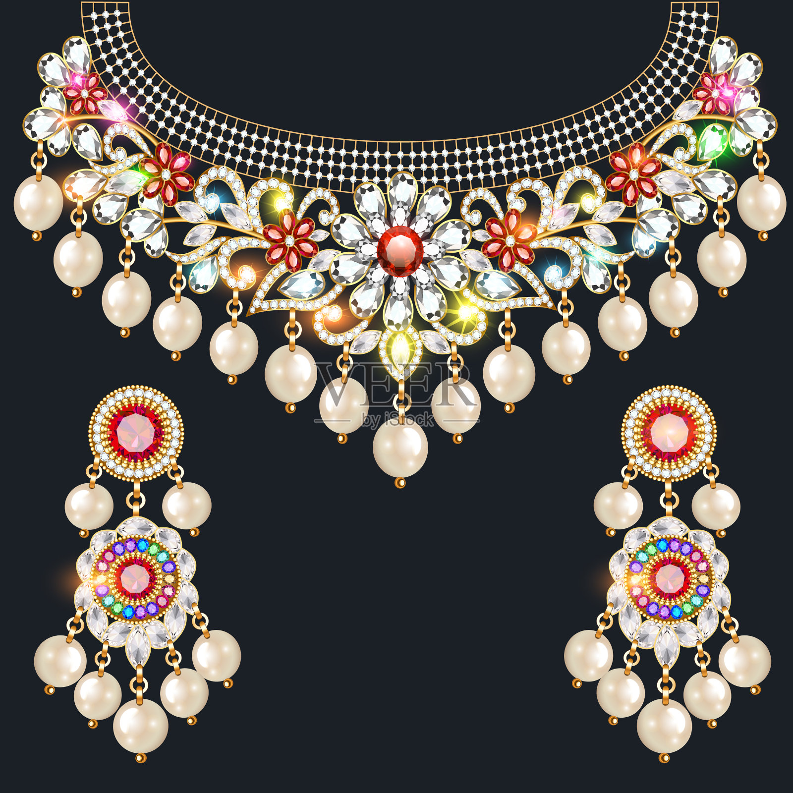 设置项链和耳环的婚礼女性插画图片素材