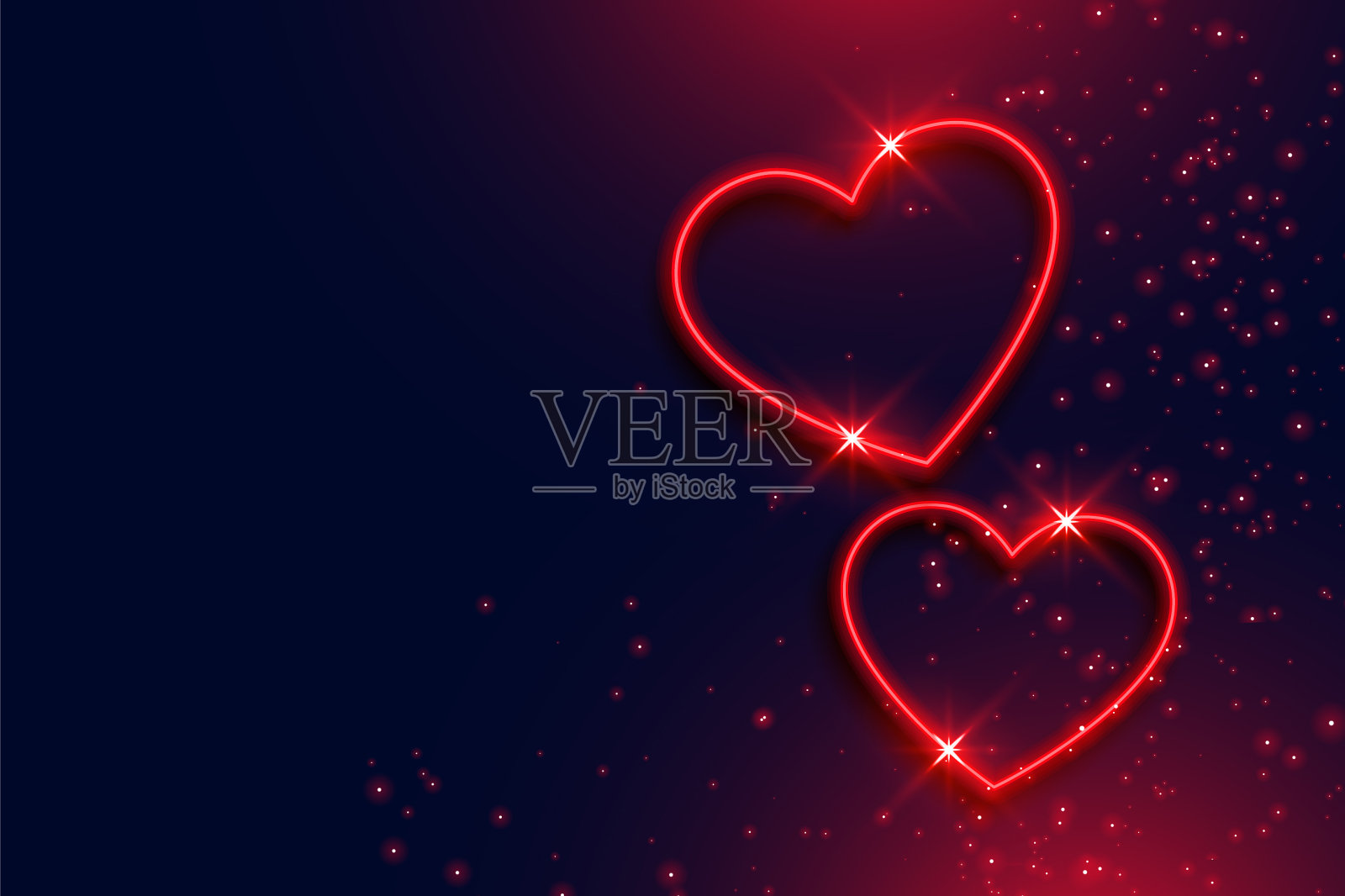 两个霓虹灯红心背景与文本空间插画图片素材