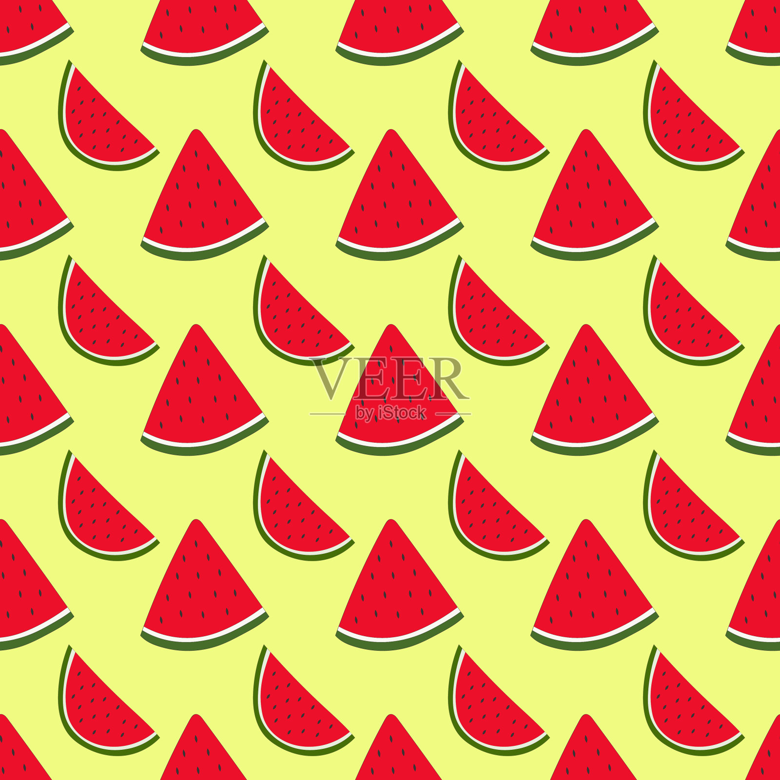 西瓜片在黄色的背景无缝模式。用于墙纸、纸张、印刷、设计、封面。设计元素图片