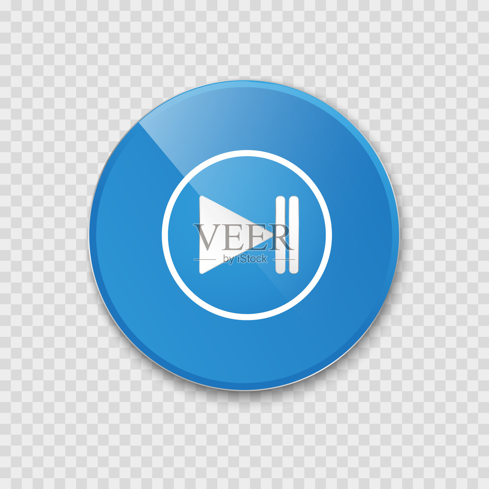 白色播放按钮矢量图标。灰色背景图标素材
