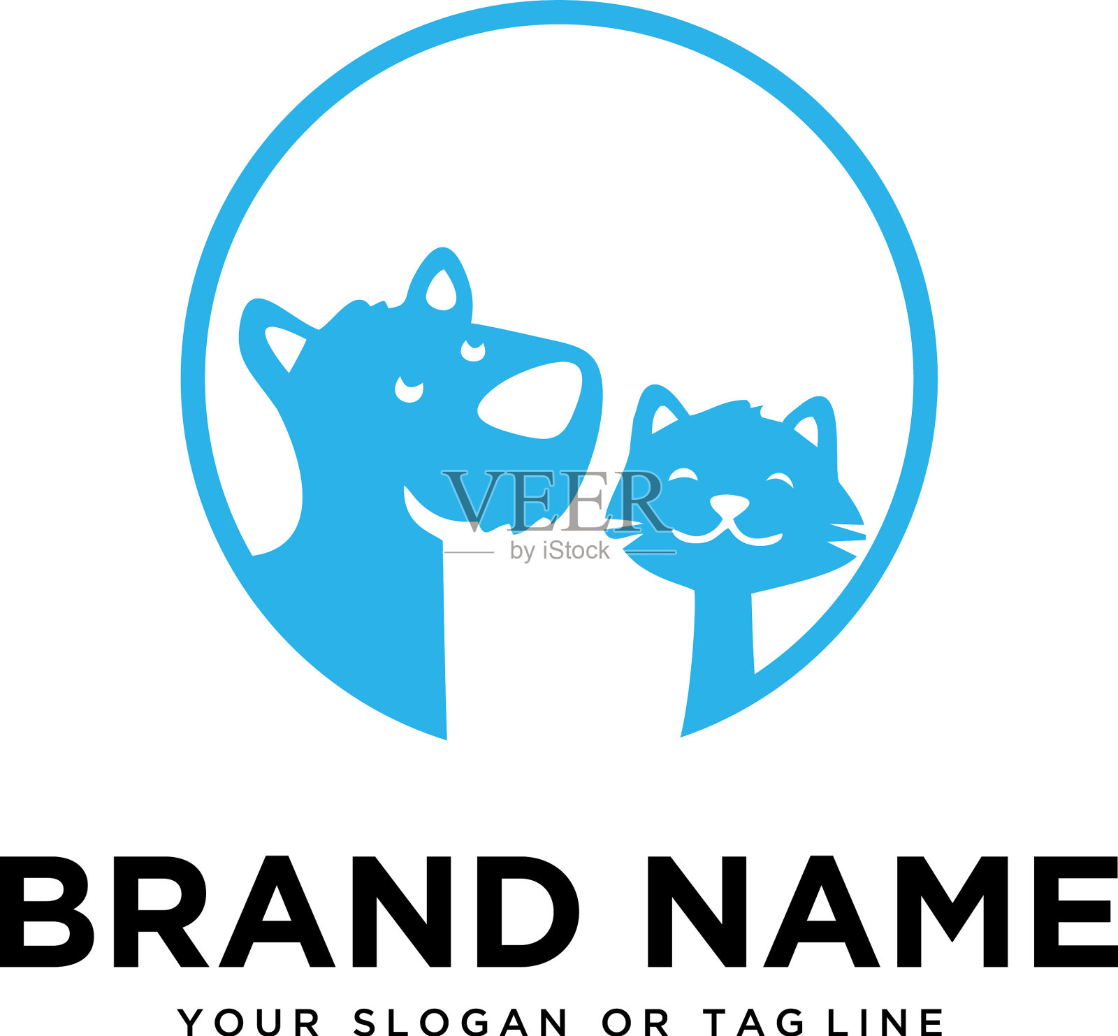 创意标志设计狗和猫的模板插画图片素材