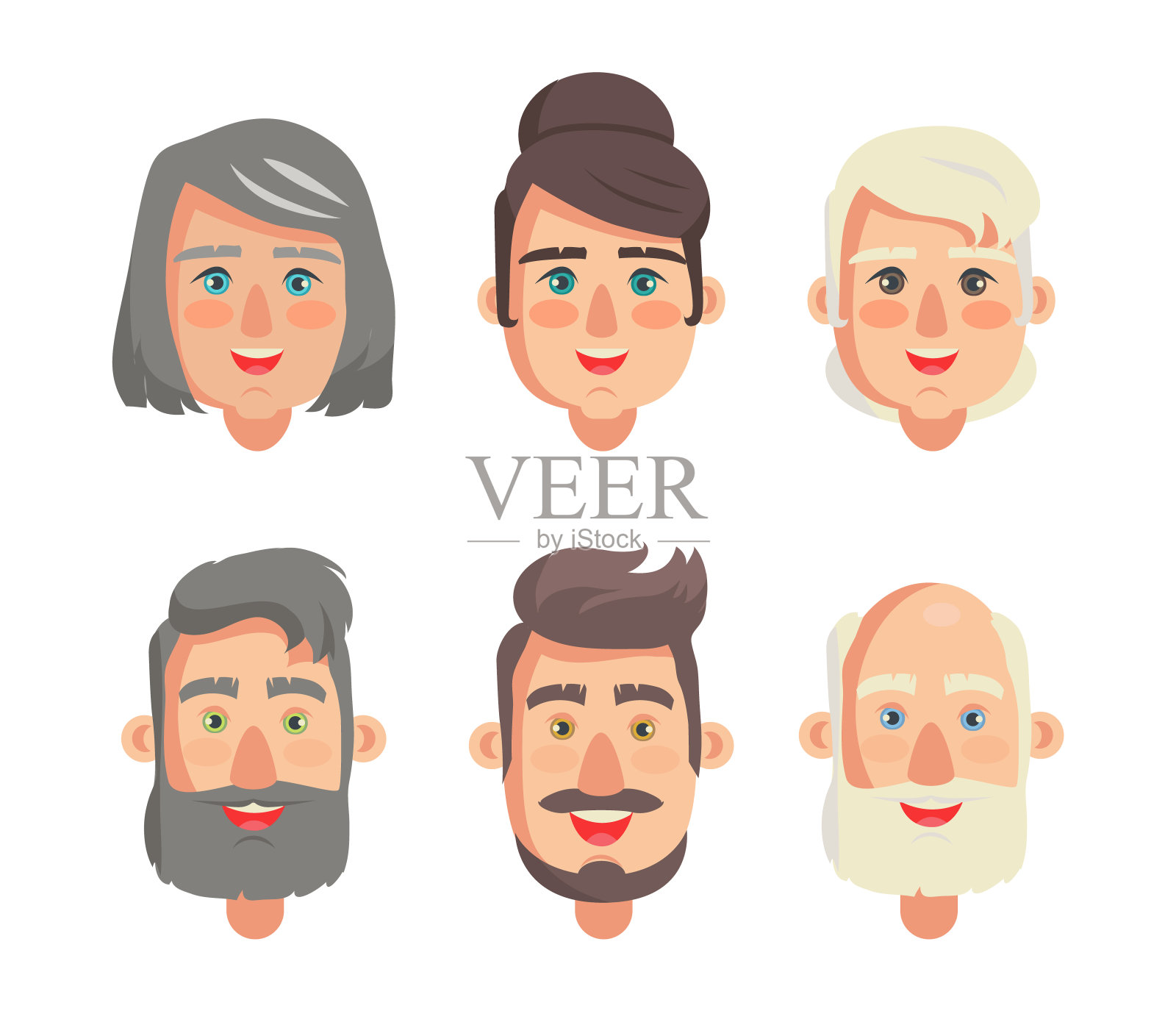 爷爷奶奶面对集合向量插图插画图片素材