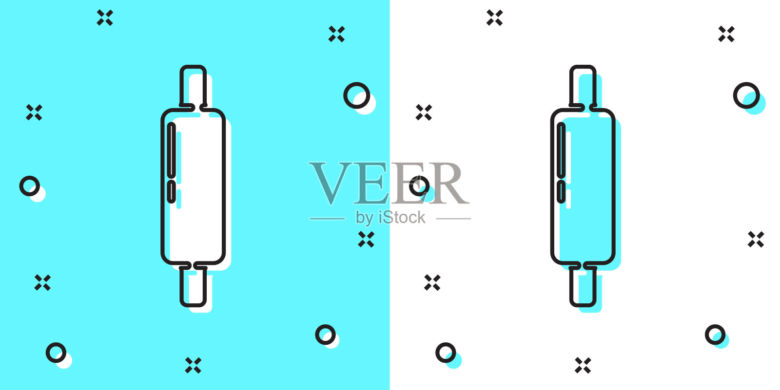 黑线滚动销图标隔离在绿色和白色背景上。随机动态形状。矢量图插画图片素材