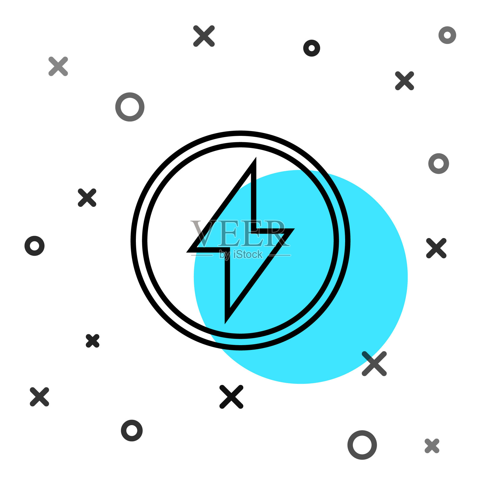 黑线闪电螺栓图标孤立在白色背景。Flash的迹象。闪电图标。雷击。照明罢工。随机动态形状。矢量图图标素材