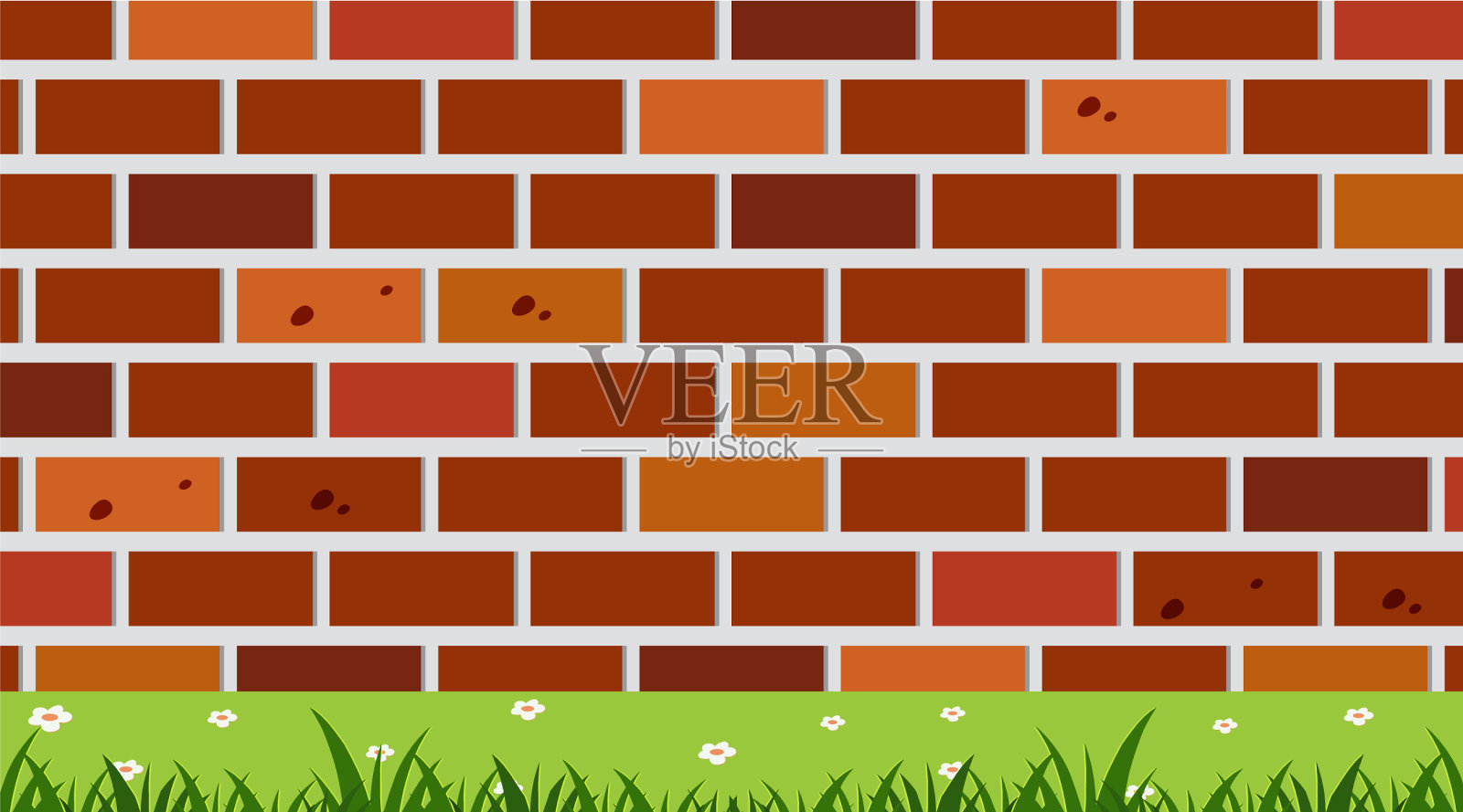 背景设计以砖墙和草地为主插画图片素材