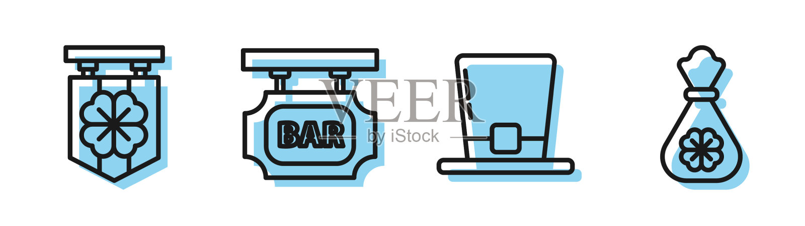 设线的小精灵帽子与街道招牌插画图片素材