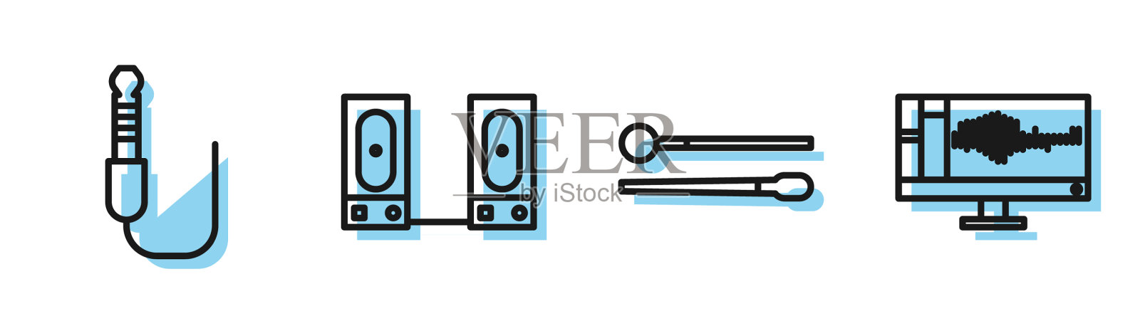 设置线鼓棍音频插孔立体声扬声器插画图片素材