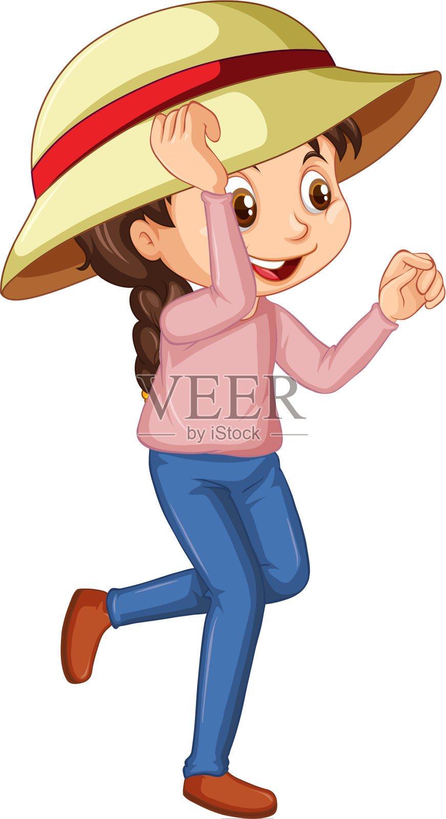 白色背景上穿着粉红色衬衫的快乐女孩设计元素图片