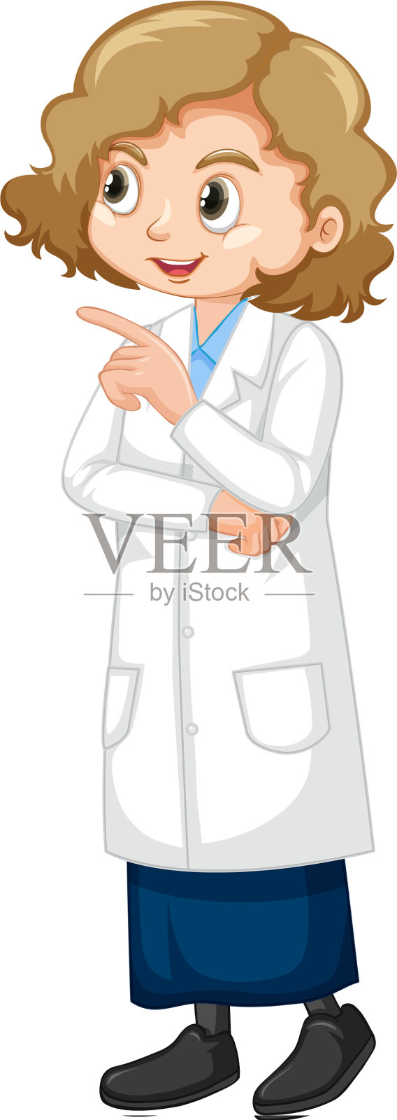 可爱的女孩穿着实验室长袍站在白色的背景设计元素图片