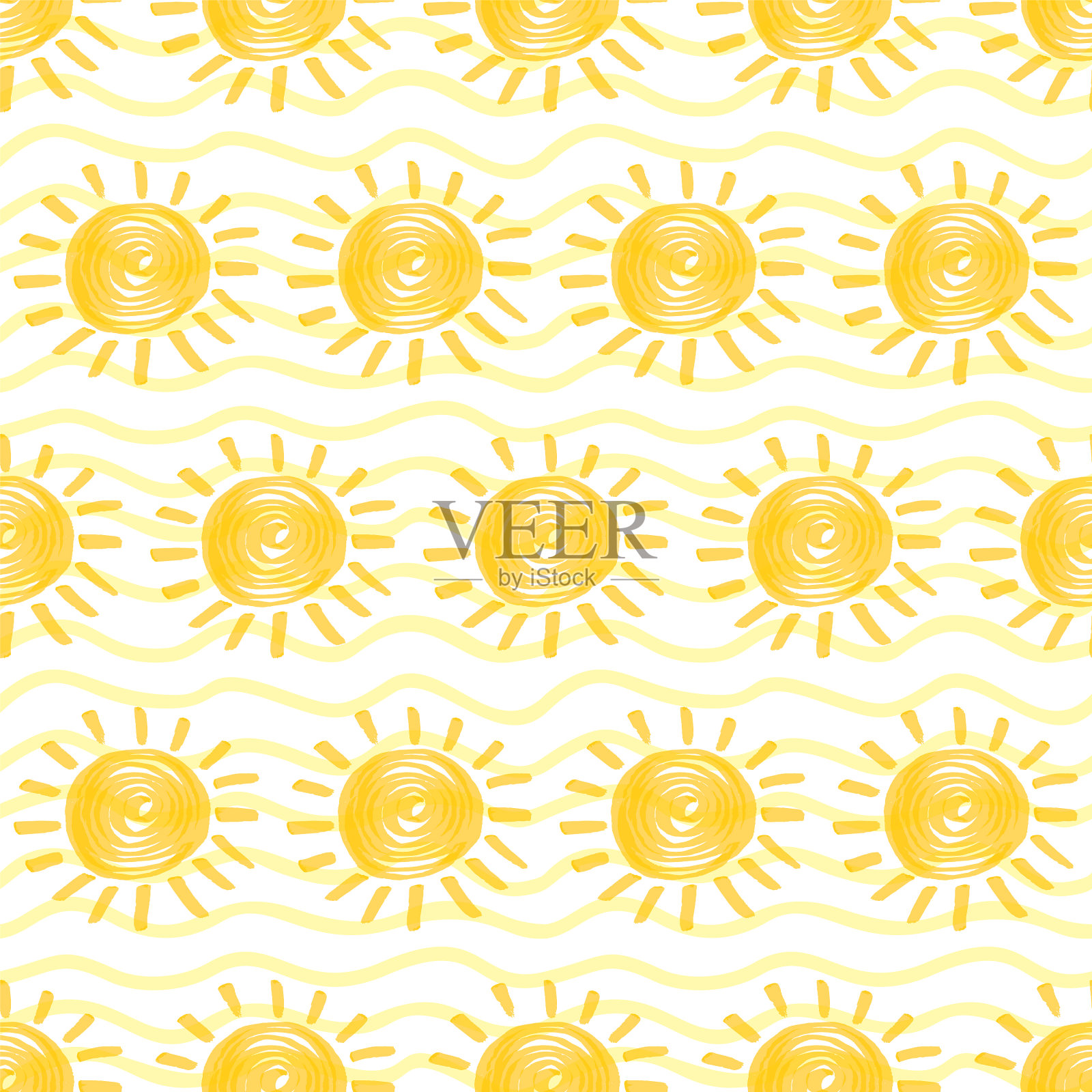 黄色记号笔太阳无缝图案插画图片素材