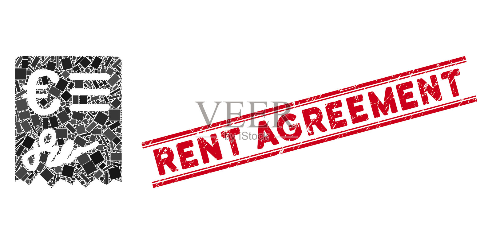 欧元发票马赛克和遇险租金协议插画图片素材