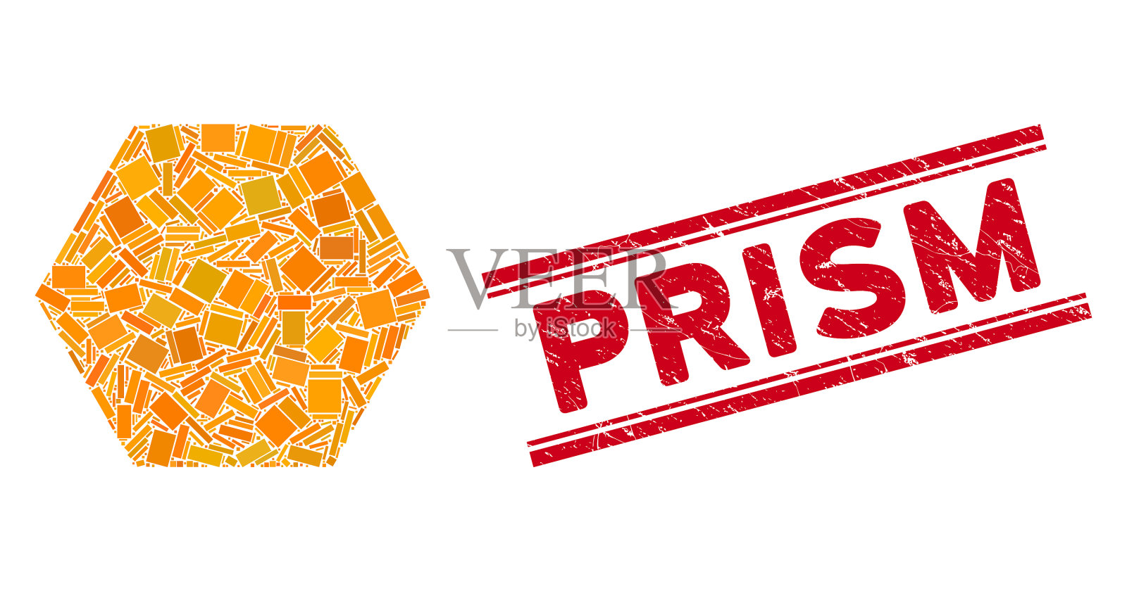 填充六边形马赛克和grunge棱镜水印插画图片素材