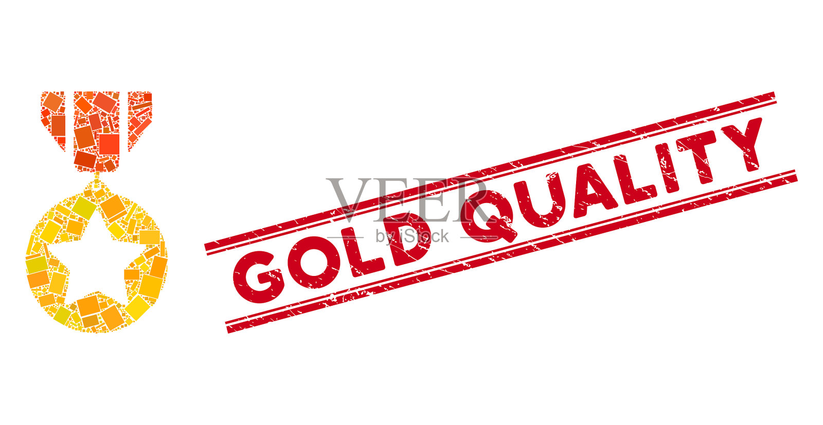 奖章镶嵌和刻花金质印章插画图片素材