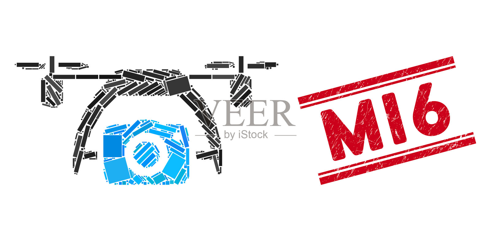 照片无人机马赛克和垃圾军情六处邮票与线条插画图片素材