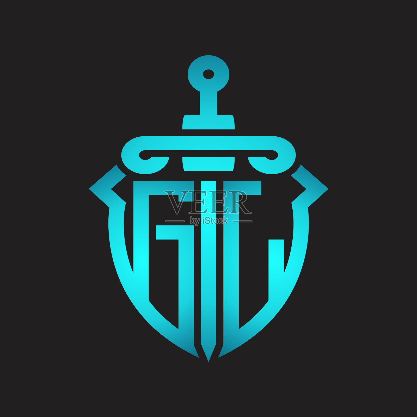 Gl标志与剑和盾的字母组合插画图片素材