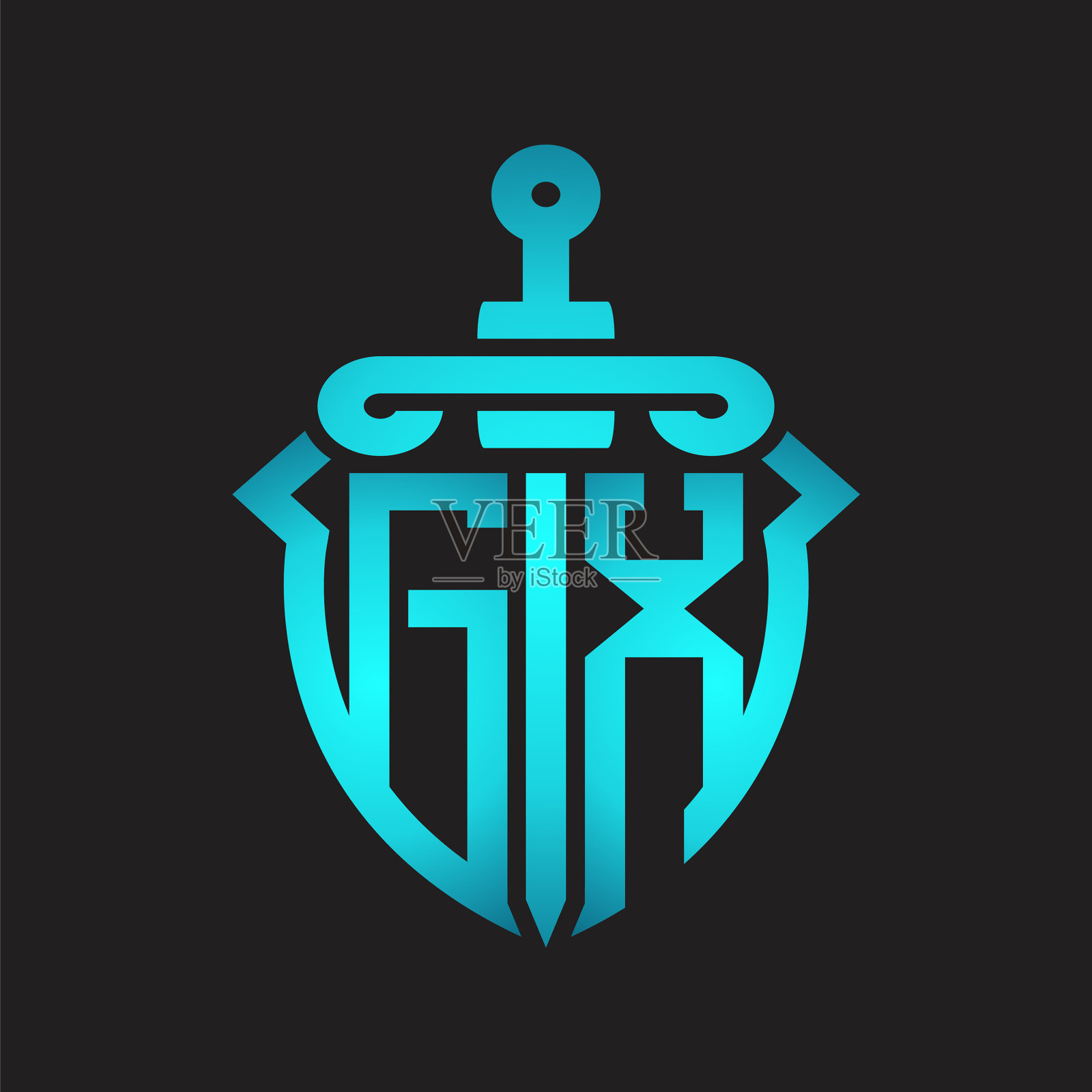 Gx标志与剑和盾的字母组合插画图片素材