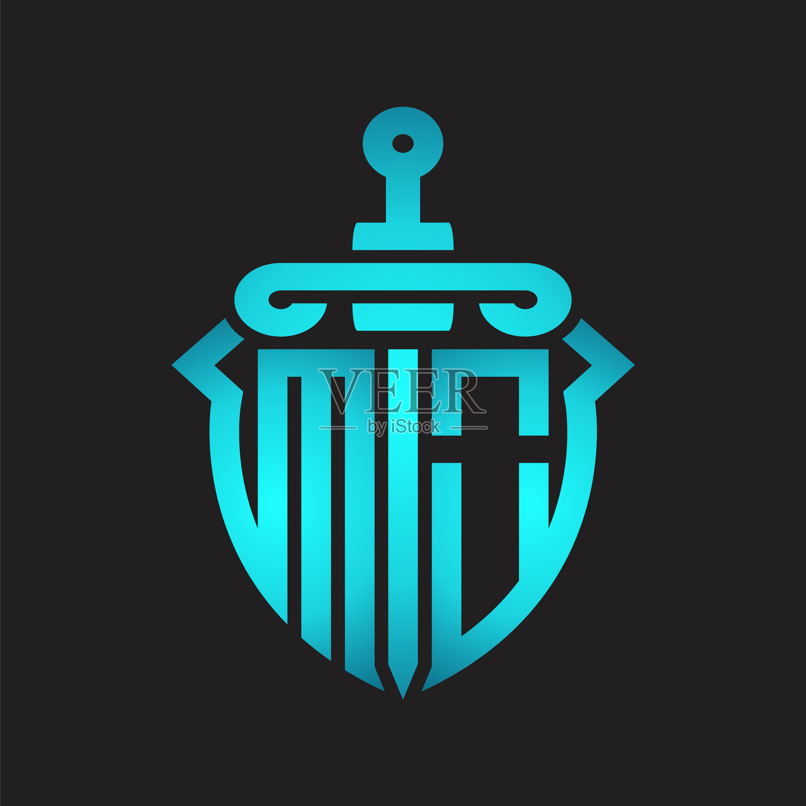 莫标志与剑和盾交织插画图片素材