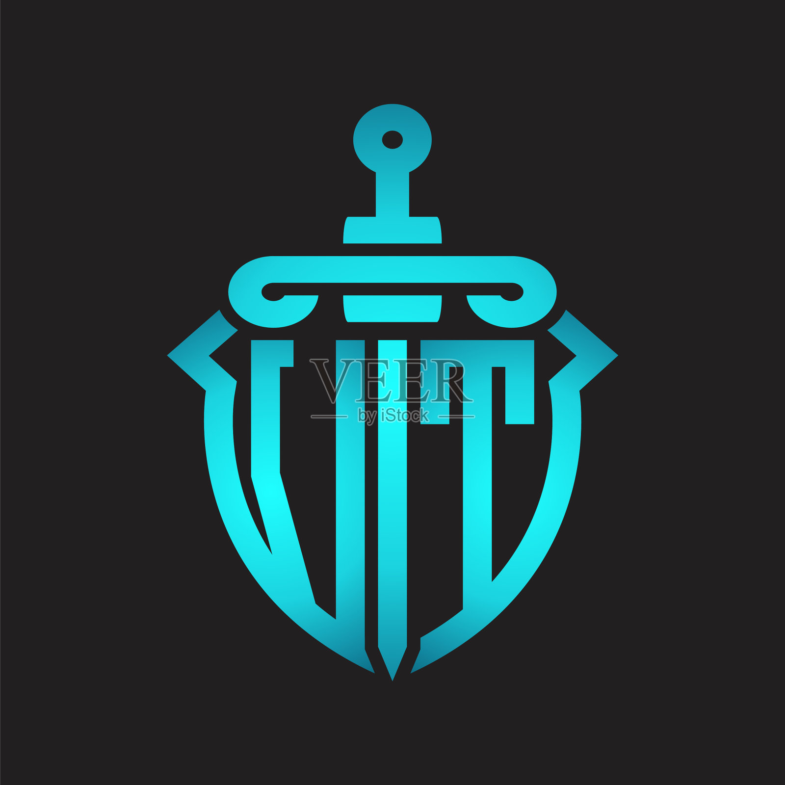 带剑和盾的Vt标志字母设计元素图片