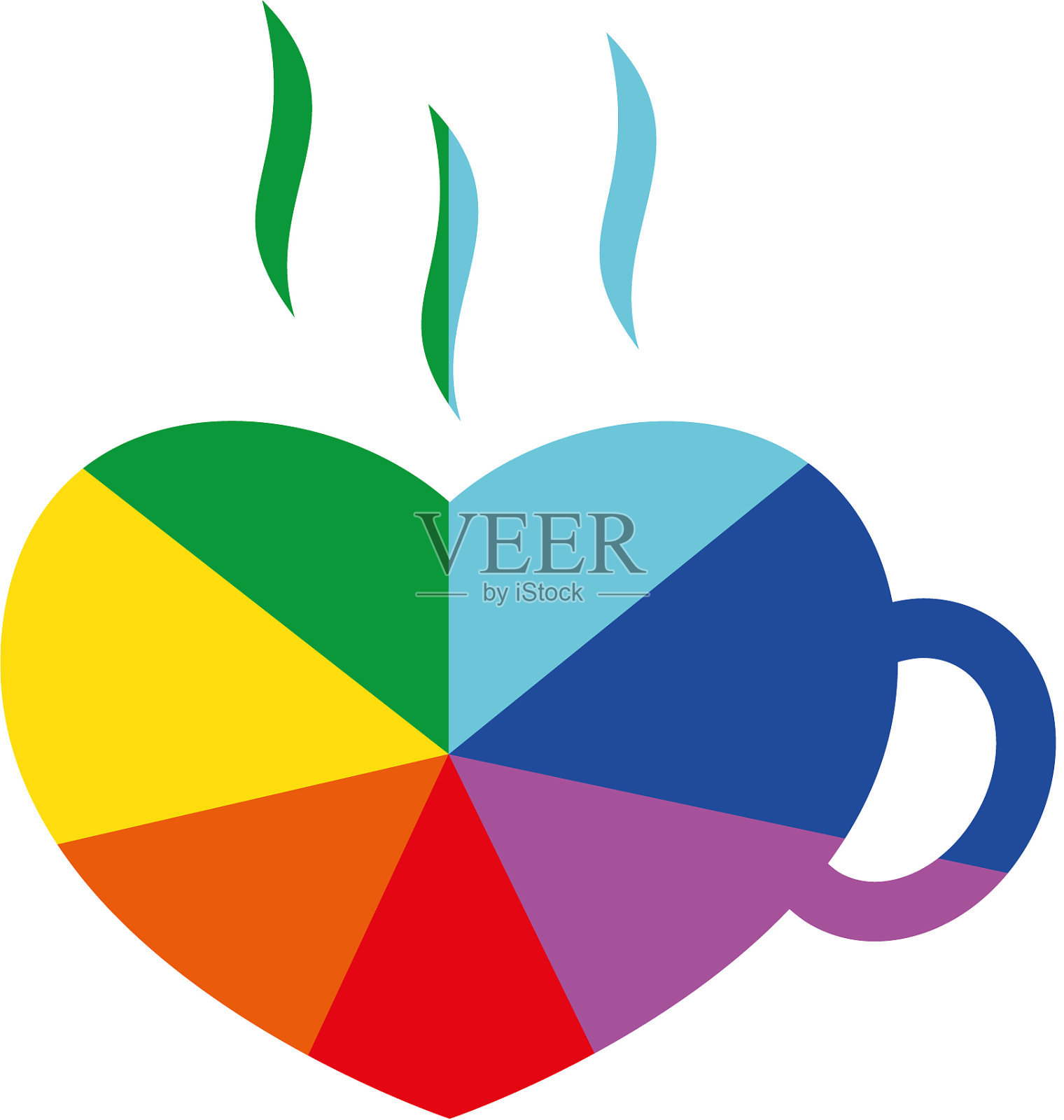 彩虹射线心咖啡杯顺时针插画图片素材