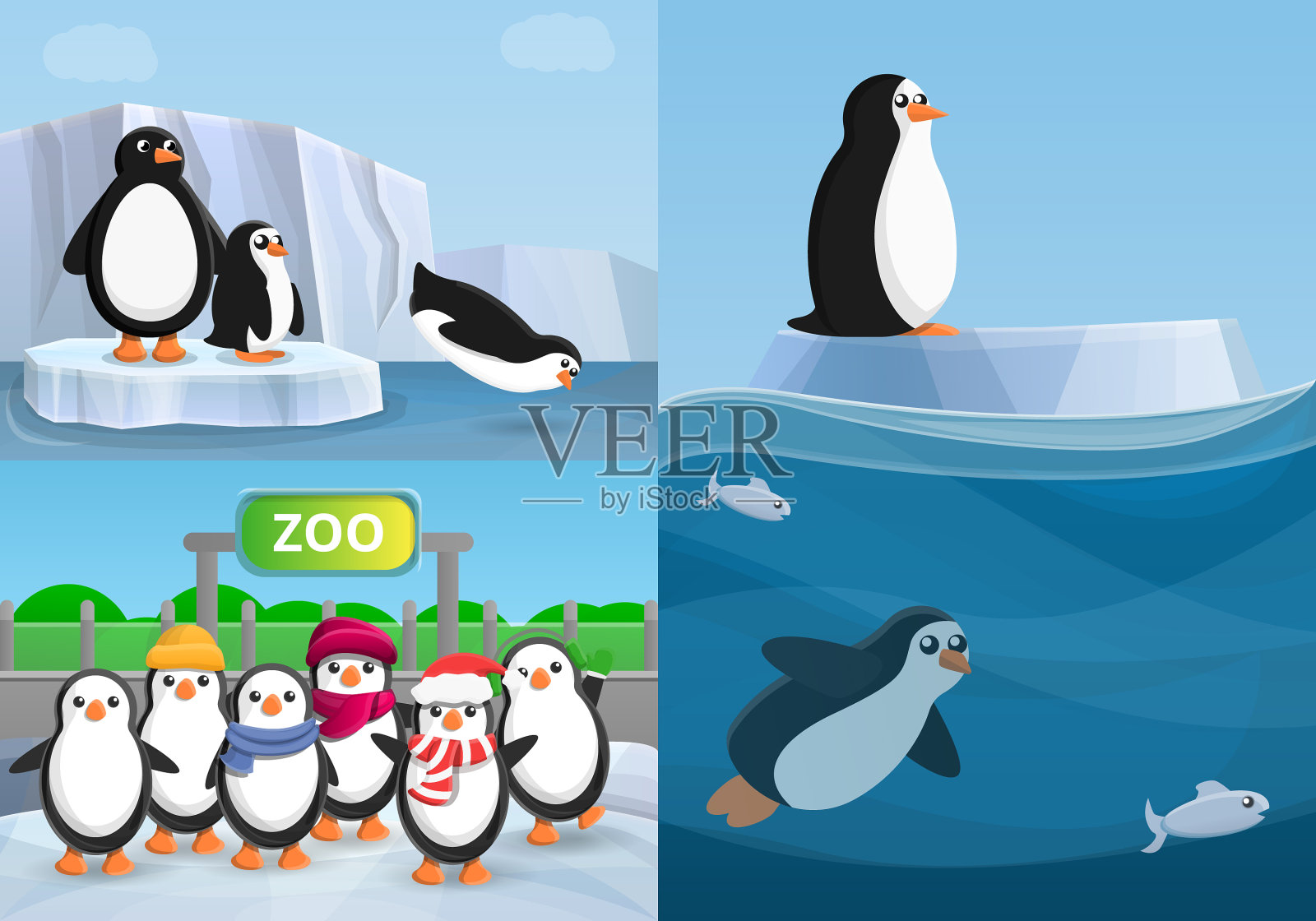 企鹅旗帜设定卡通风格插画图片素材