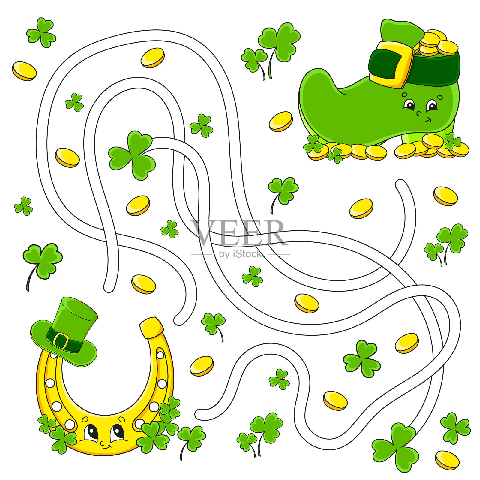 有趣的迷宫为孩子马蹄铁靴圣帕特里克设计元素图片