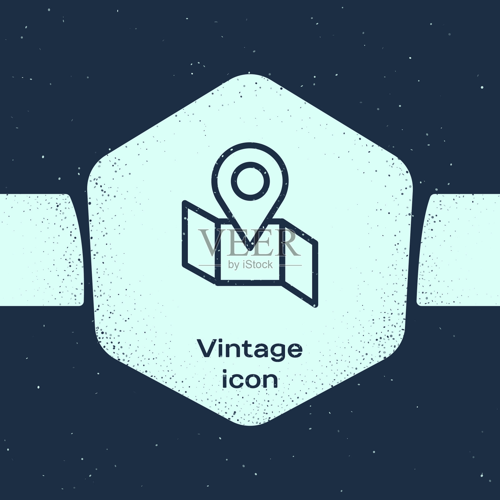 Grunge线折叠地图与位置标记图标图标素材