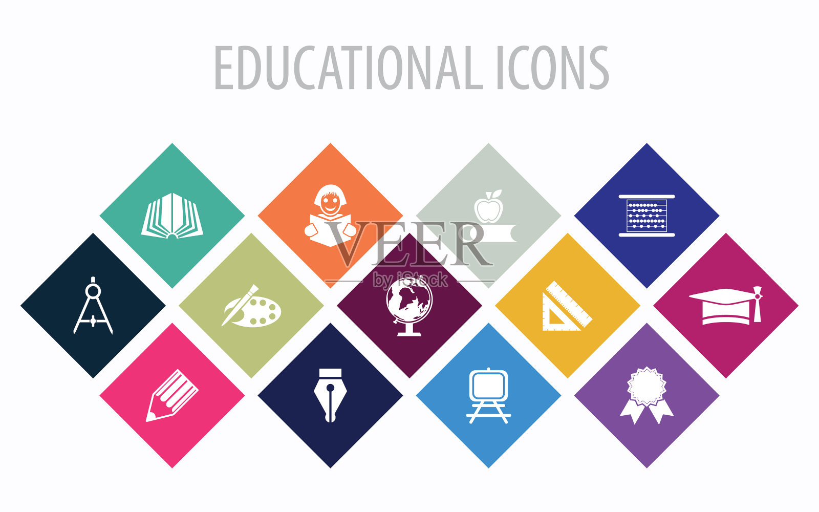 多色非常有用的教育矢量图标设置移动应用程序。平面设计，网页设计和软件。图标素材