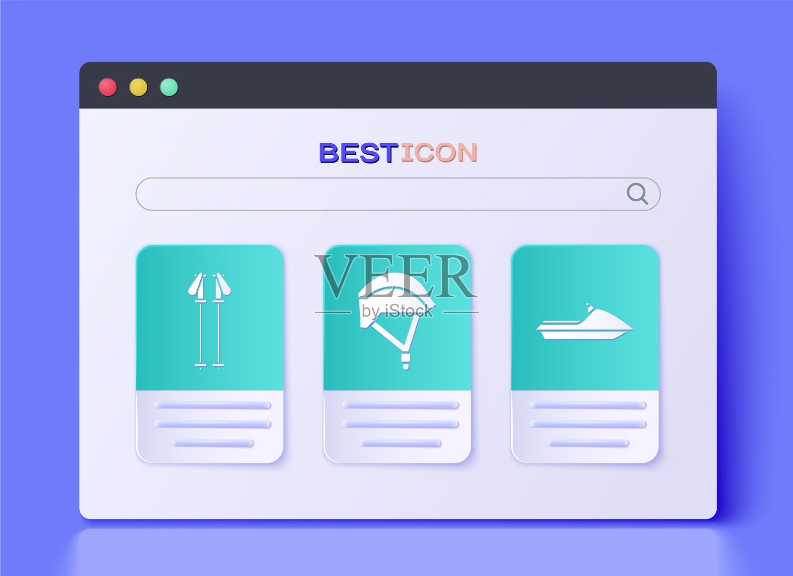 设置自行车头盔滑雪杆和水上摩托图标图标素材