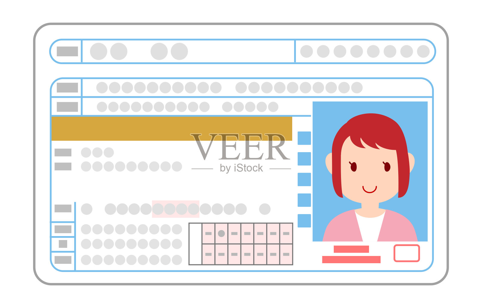 驾驶证表面上的一个好女司机的插图插画图片素材