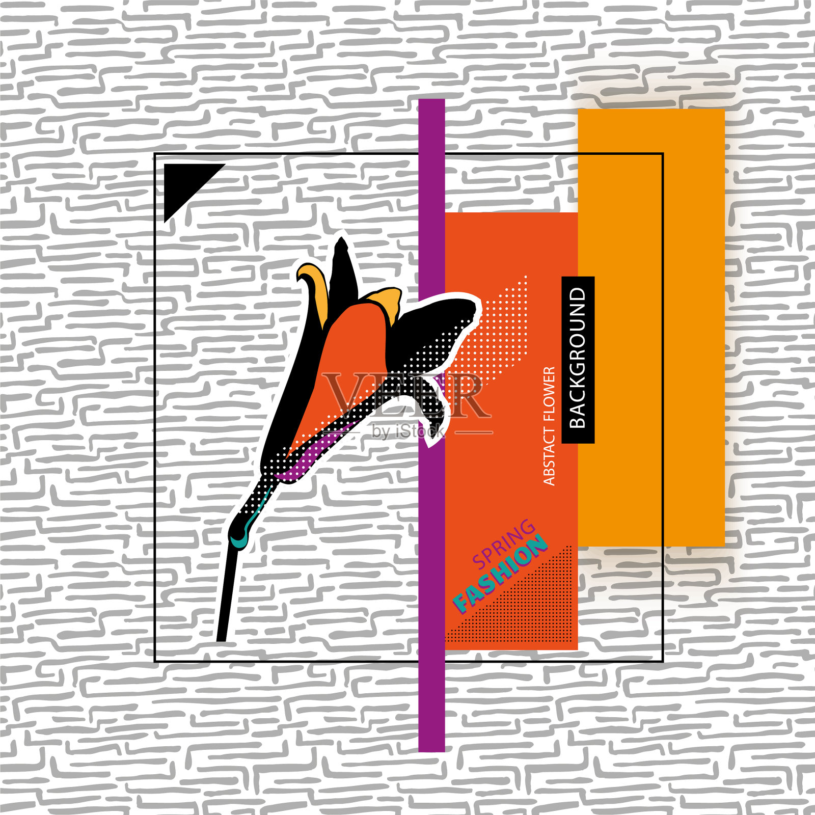方形抽象时尚横幅与百合流行插画图片素材