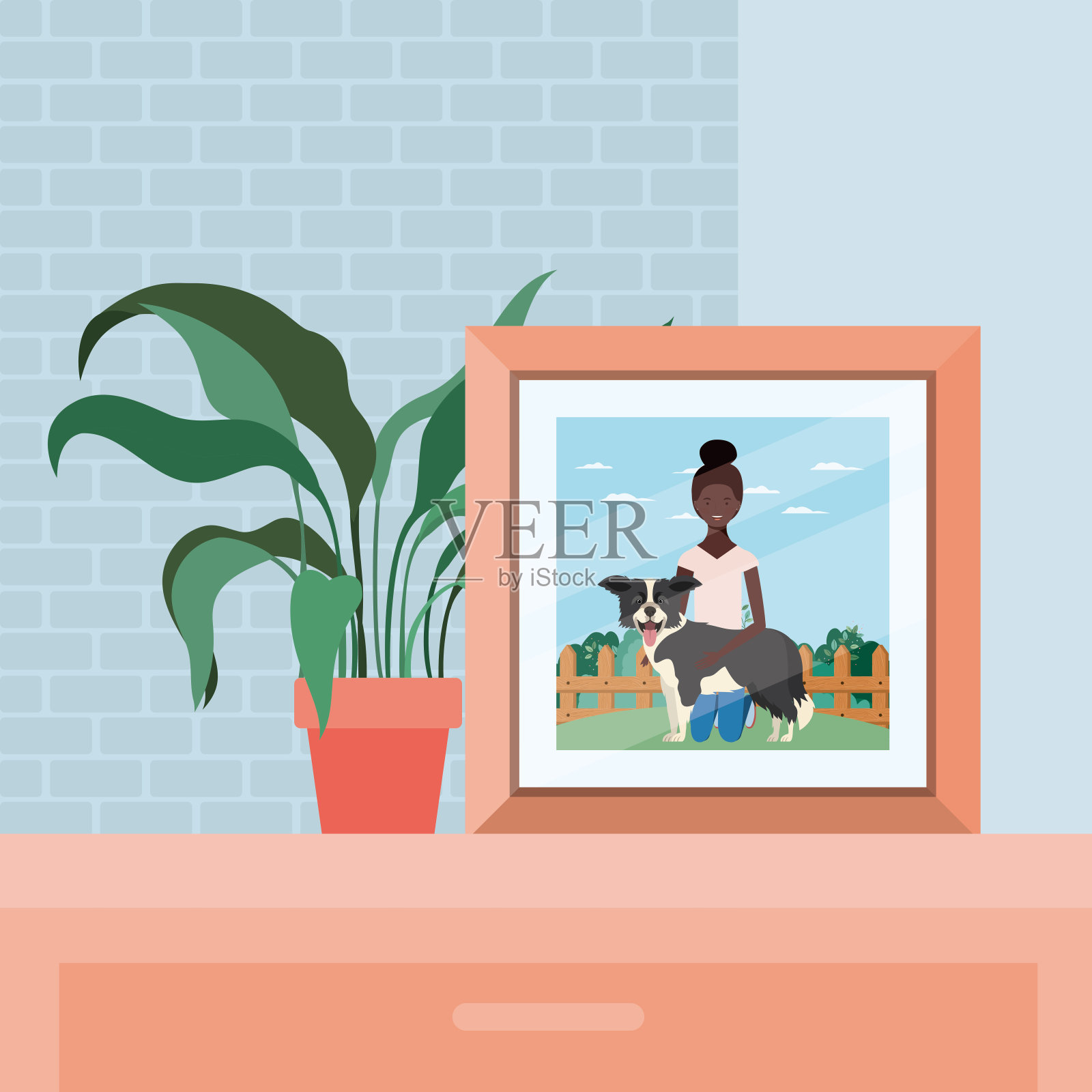 田野里有可爱狗狗的非洲裔女人照片插画图片素材