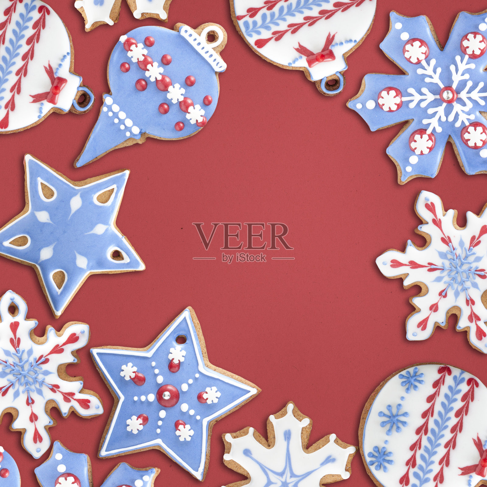 圣诞姜饼曲奇背景与空白拷贝空间照片摄影图片