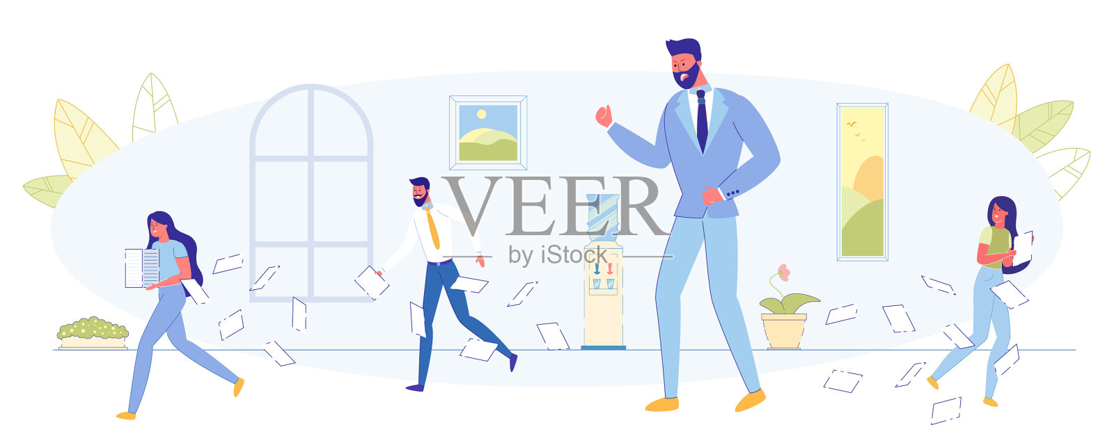 办公室工作扁平化概念的难点设计元素图片