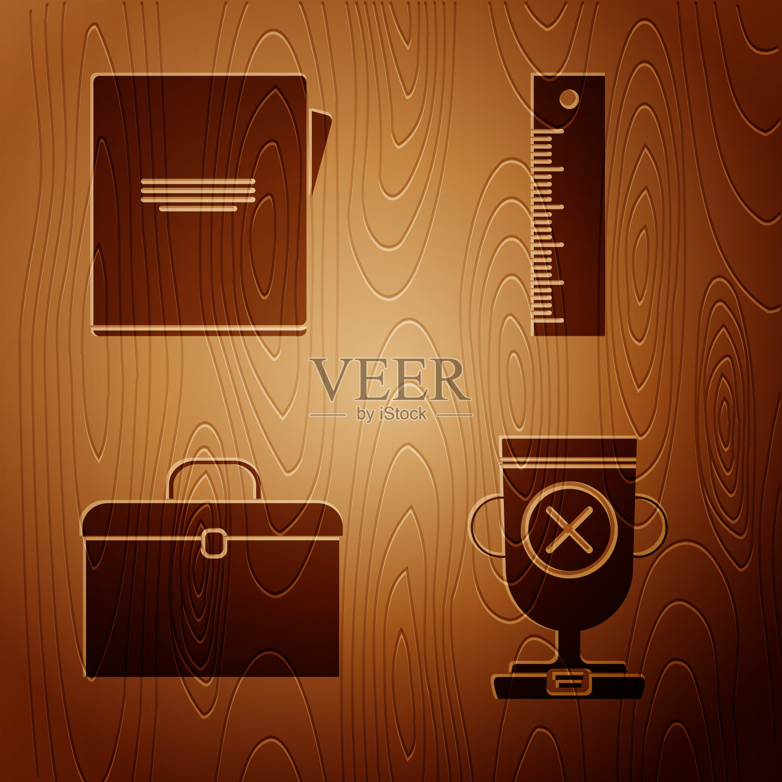 带上奖杯、笔记本、公文包和尺子图标素材