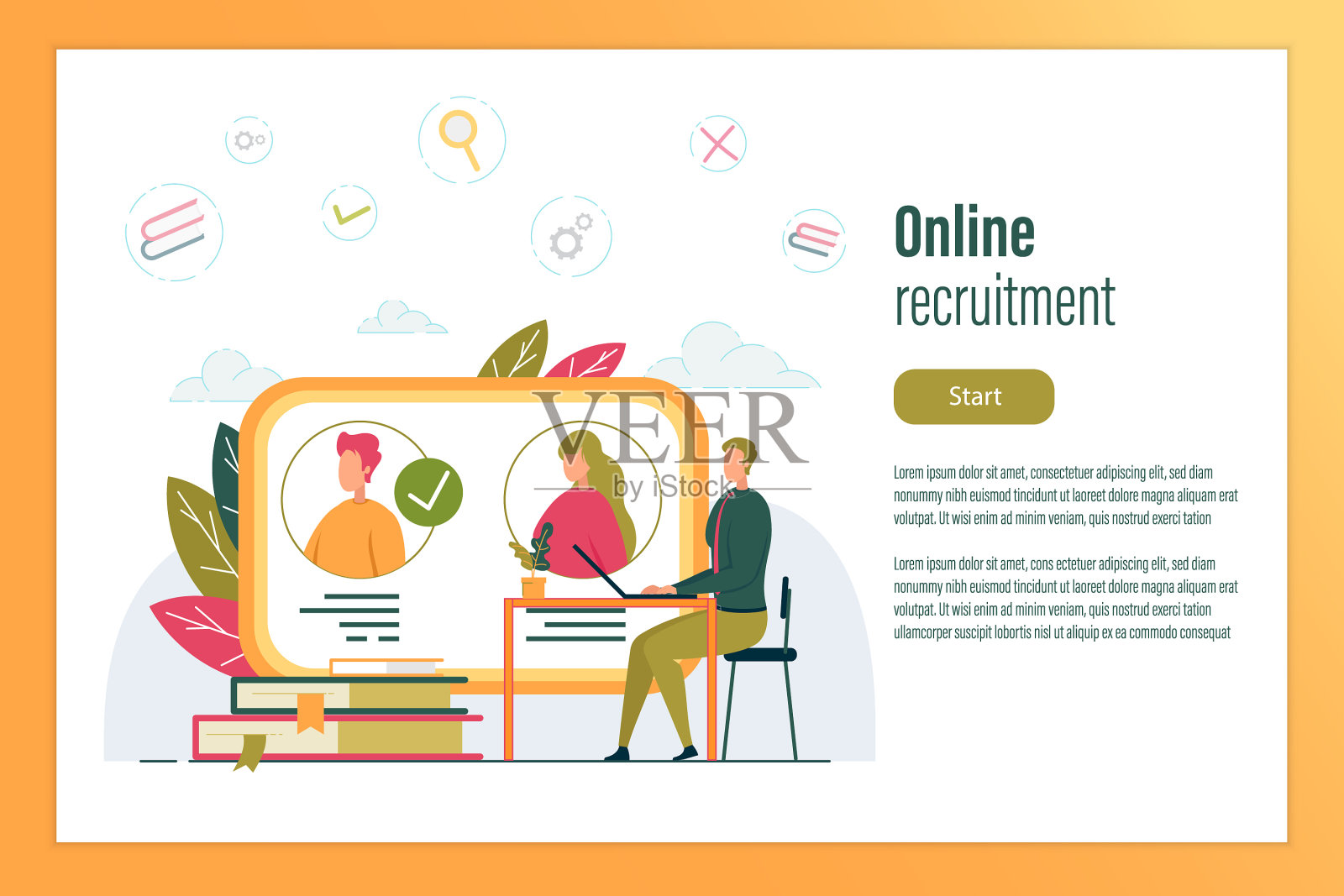 在线招聘负责人和候选人简历插画图片素材