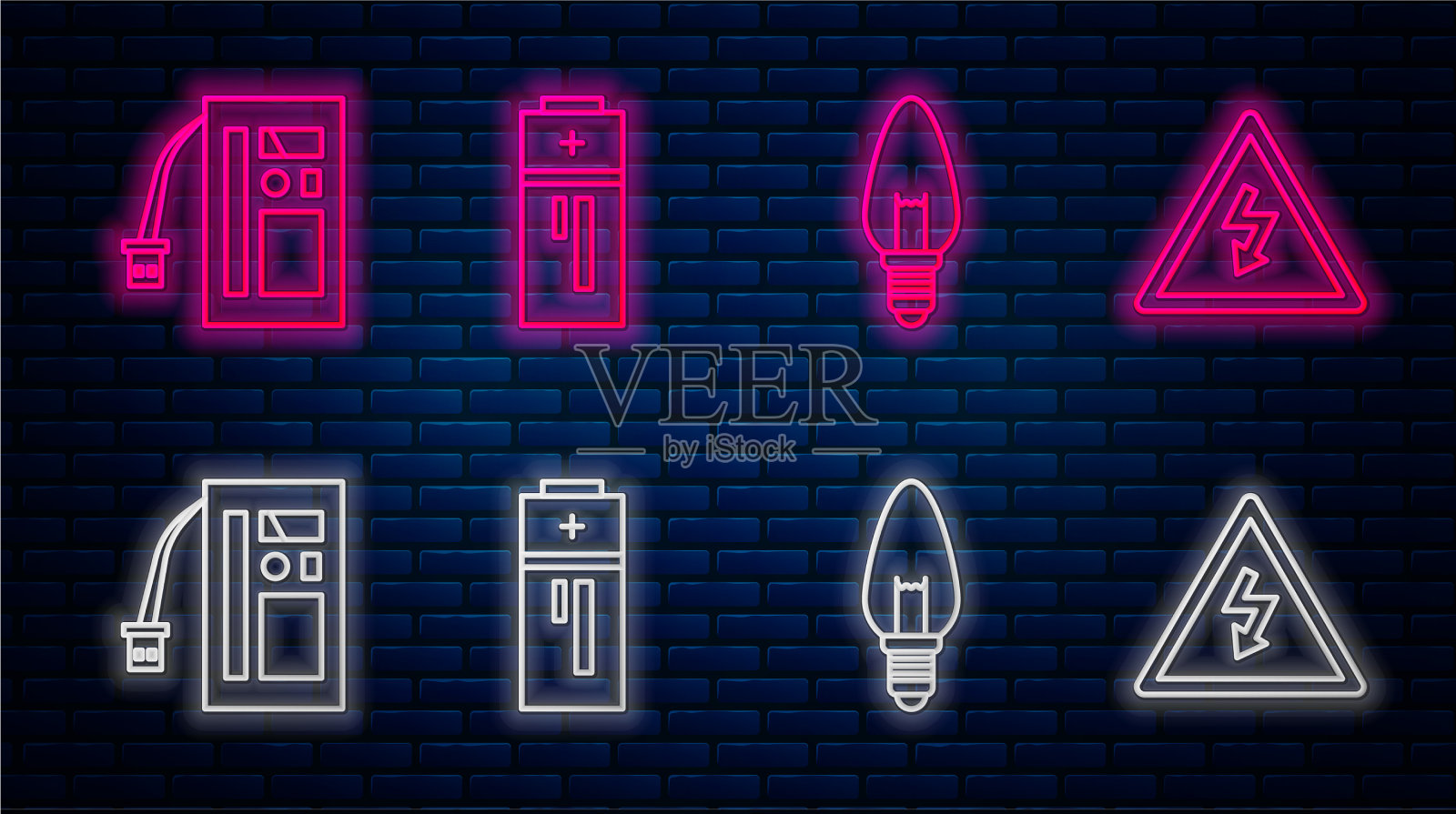 设电瓶和灯泡电瓶高接线插画图片素材