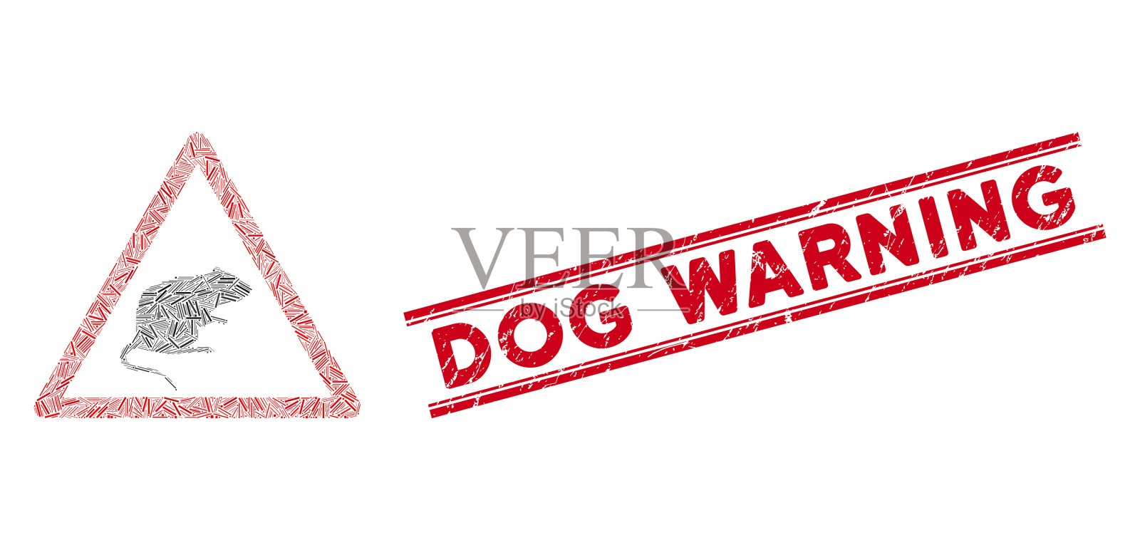 老鼠警告线马赛克和遇险狗警告插画图片素材